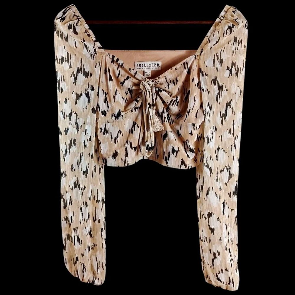 Coastal Cowgirl XS Crop Top Idyllwind Western Smocked Tie Front Top Long Sleeve - Picture 3 of 9